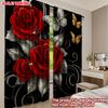 Set Of 2 Flat Printing Happy Valentine Day Window Drapes Romantic Red White Rose Butterfly Digital Printed Polyester Curtains Made