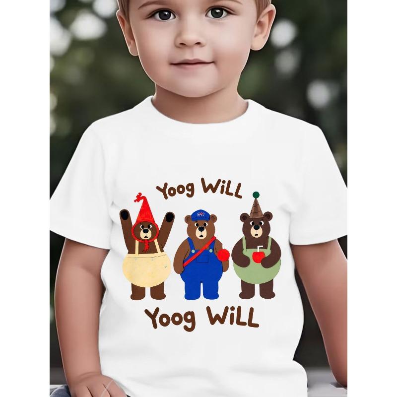 Boys Summer Crewneck Tee, Cartoon Bear Print 110