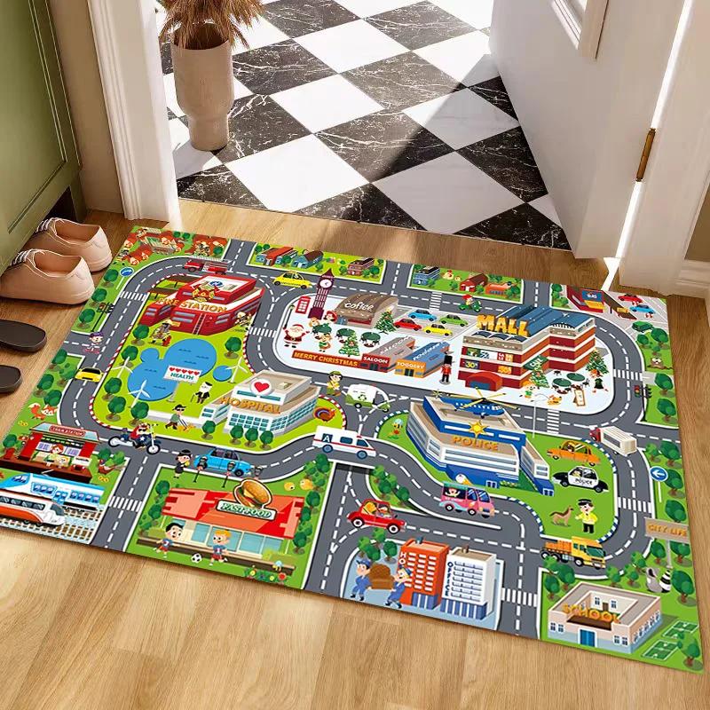 Kids Traffic Game Play Mat – Parking Lot Road Track with Cars & Signs – Interactive Educational Floor Rug for Boys and Girls