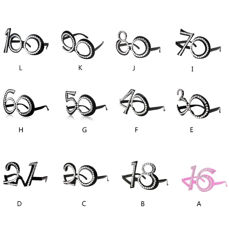 Number Crystal Frame Party Dress-up Glasses for Adults Birthday Christmas Party