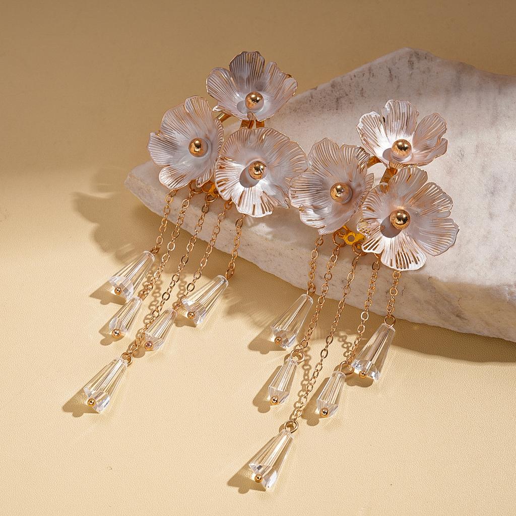 Crystal spray paint flower fringed silver needle earrings retro niche environmentally friendly earrings