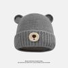 Autumn and Winter Commuting Warm Knitted Hat for Women Cute Bear Ear Protection Pullover Hat Outdoor Windproof and Coldproof Woolen Hat Trendy