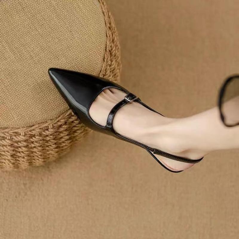 Summer New Shallow Mouth Pointed Toe Stiletto Heel Back Empty One Word Buckle Strap High Heels Baotou Sandals Women