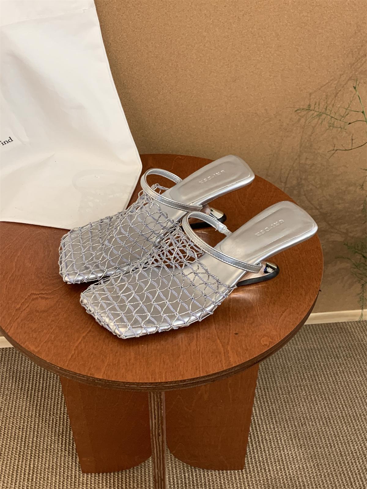 

Fashion Slip On Elegant Outdoor Slippers Summer Designer Narrow Band Wedges Heel Women Slippers Casual Outdoor Dress Ballet Mules Shoes 39 серебряный