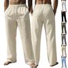 Men's Solid Color Linen Elastic Waist Drawstring Wide Leg Loose Breathable Vacation Casual Beach Trousers