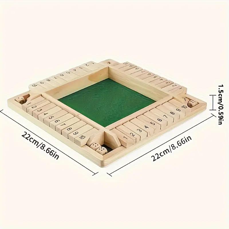 Klasyczna 4-stronna drewniana gra planszowa z 2 kostkami i instrukcjami Shut-The-Box, wersja stołowa i pubowa