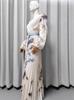 Elegant European Long Sleeve Printed V-Neck Mid-Length Vacation Dress 2025