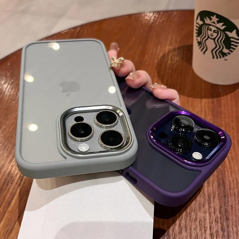 Husă Transparentă de Lux cu Bumper Metalic pentru Obiectiv pentru iPhone 15 14 13 12 11 Pro Max Mini X XS Max XR 7 8 Plus Silicon Acrilic Spate Dur