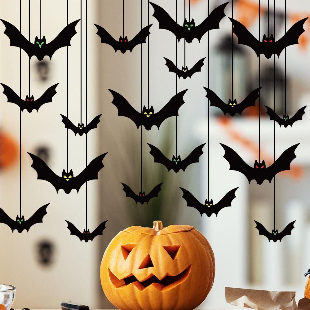 Spooky Halloween Bat Decorations with Eyes Trick or Treat Simulation Bat Pendant Realistic Hanging Spooky Bats Haunted House
