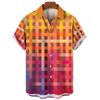 Hawaiian Rainbow Colorful Plaid Shirt for Man Oversized 3d Fashion Causal Short Sleeve Simple Button Beach Clothing Summer