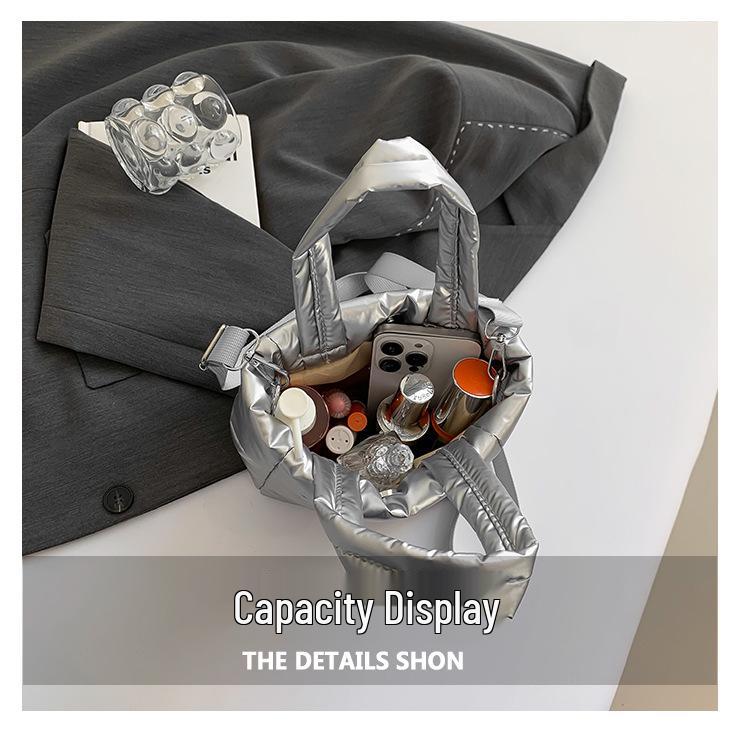 2024 Dámská ležérní módní taška přes rameno: Lehká péřová bavlněná bunda ve stylu pro podzim/zimu, všestranná kabelka a crossbody