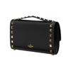 Valentino GARAVANI Grained Leather Wallet with Metal Rivet Buckle Chain Strap Calfskin Women's Black