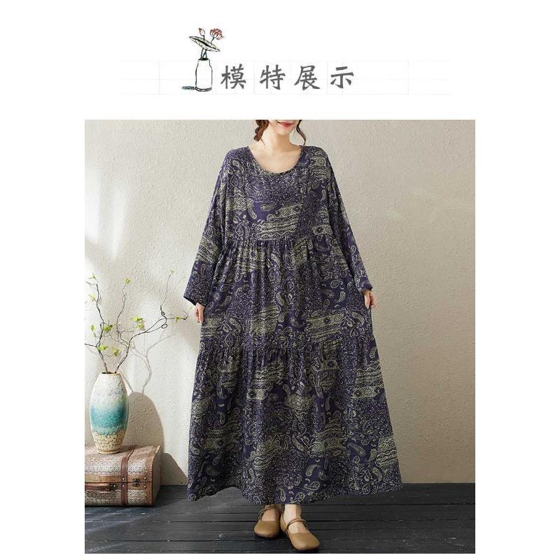Round Neck Long Sleeve Loose Skinny Big Swing A-line Dress