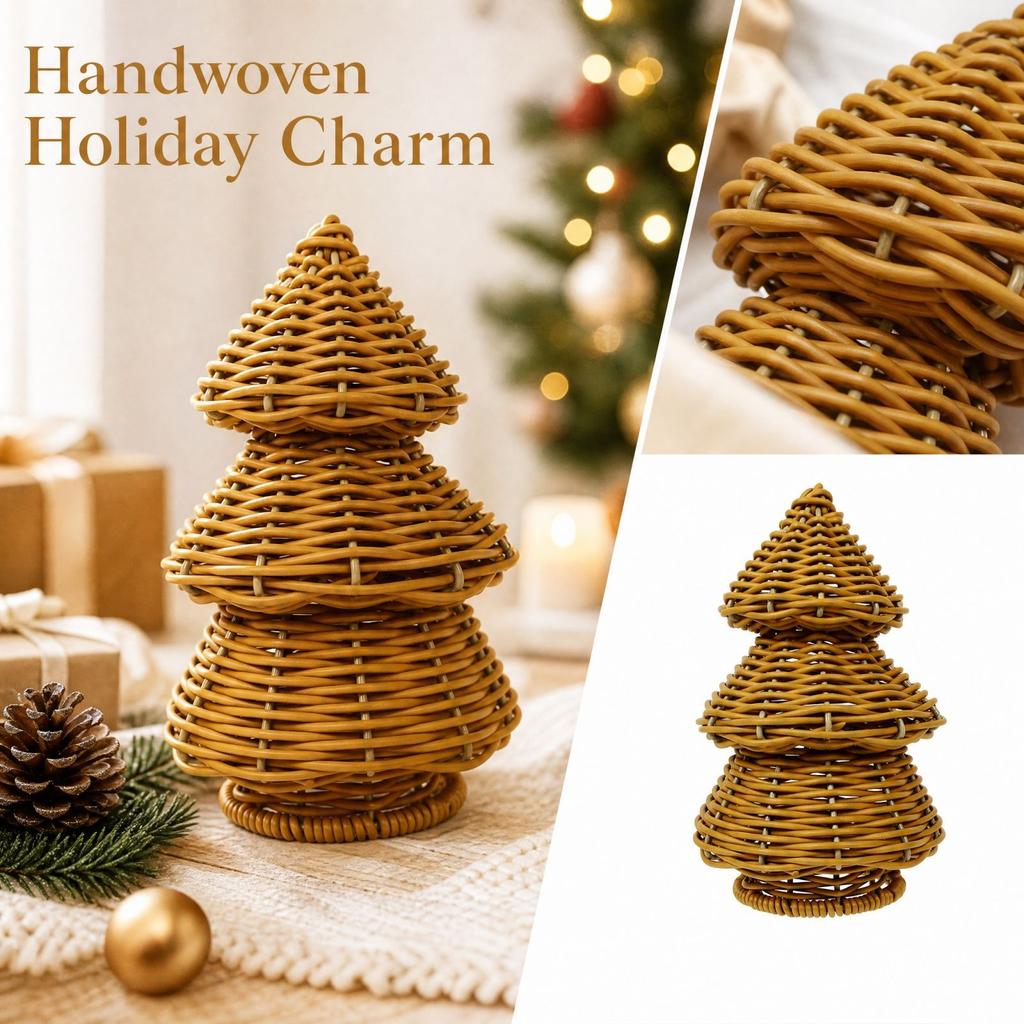 Woven Christmas Tree Decorations Set Tabletop Holiday Ornaments for Home Party Supplies
