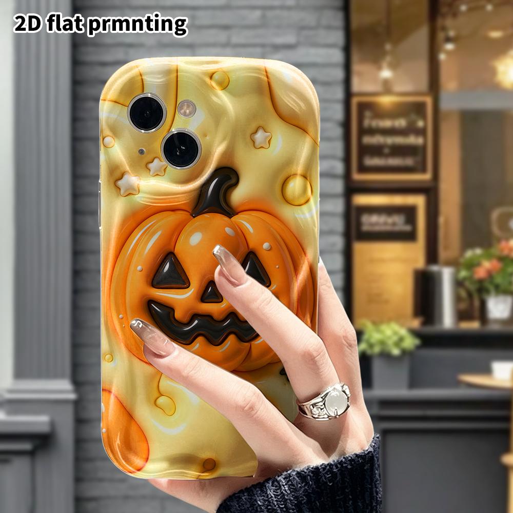 Phone case: 2D flat design suitable for iPhone 18 17 16 15 14 13 Pro protective case, Jack-o'-lantern, perfect Christmas and Halloween holiday gift