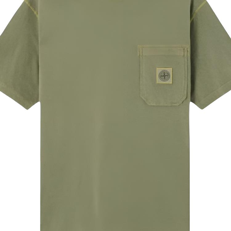 STONE ISLAND Ss26 Fissato Garment Dyed Logo Pocket Short Sleeve T-Shirt Men T-Shirt Washed-Green L1S152100032S0057-V015G