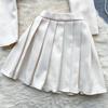 French Elegant Office Two Piece Set Women Button Vintage Tops Pleated Mini Skirt Female Fashion Patchwork Design Casual Sets 2024 New