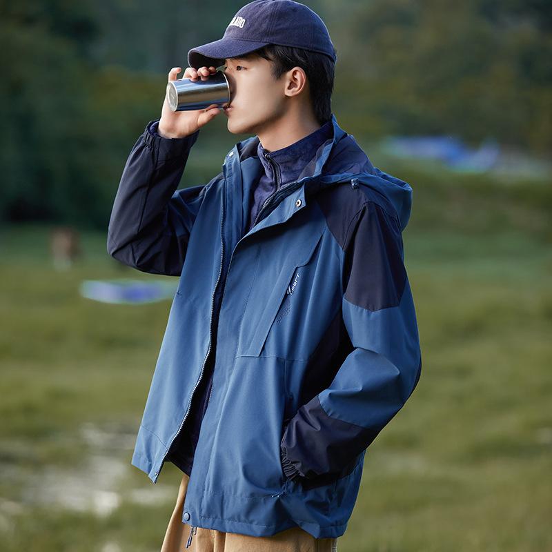 Herren- und Damen-Herbst- und Winterjacken Outdoor Winddicht und Wasserdicht Drei-in-eins Bergsteigerjacke Abnehmbare Kapuzenjacke für Herren