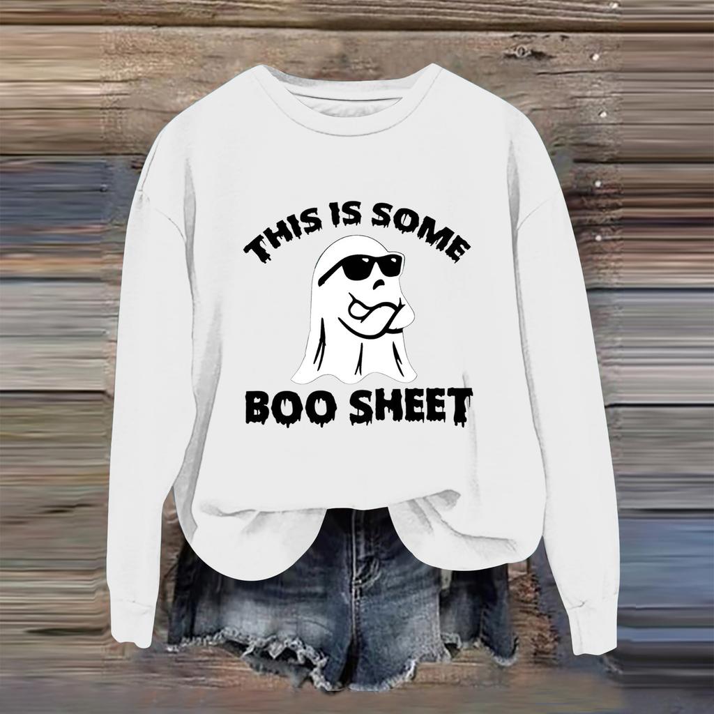 Women's Fashion Casual Long Sleeve Halloween Printed  Neck Sweatshirt