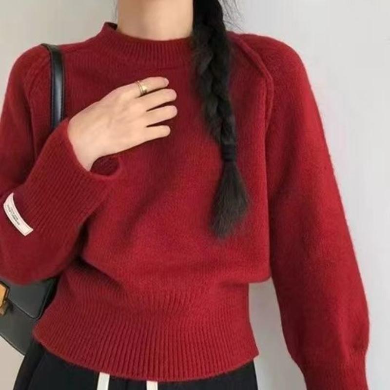 New Korean Chic Round Neck Loose Sweater Women Winter Solid Bottoming Shirt Knitted Tops Simple Design Casual Pullover