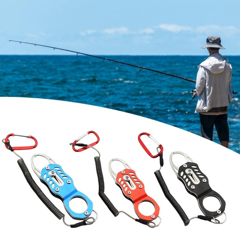 Fish Holder Gripper Tool Stainless Steel Fishing Pliers Fish Lip Gripper Fish Mouth Grabber with Coiled Lanyard