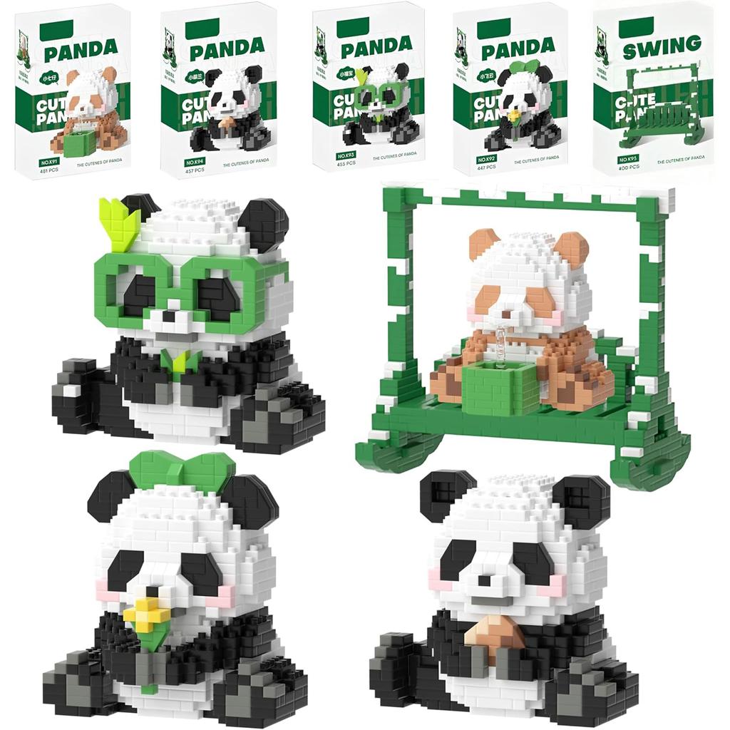 Mini stavebnice Roztomilá panda Stavebnice Houpačka Stavebnice pro děti 6 7 8 9 10+ Dospívající Dospělí 3D zvířecí kostky Hračka