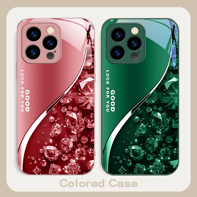 Color Diamond Gradient For IPhone 16 Pro Max 15 P Lus 14 Pro 13 12 Mini 11 P Ro Max X XS 7 8 Plus 2022 Tempered Glass Phone Case