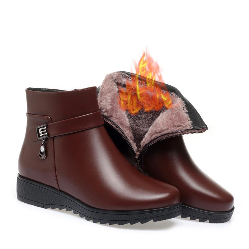 Mum Warm Cotton Soft Shoes Women Winter Fleece Side Zip Thick Bottom Short Boots Leisure Round Head Flats Boots