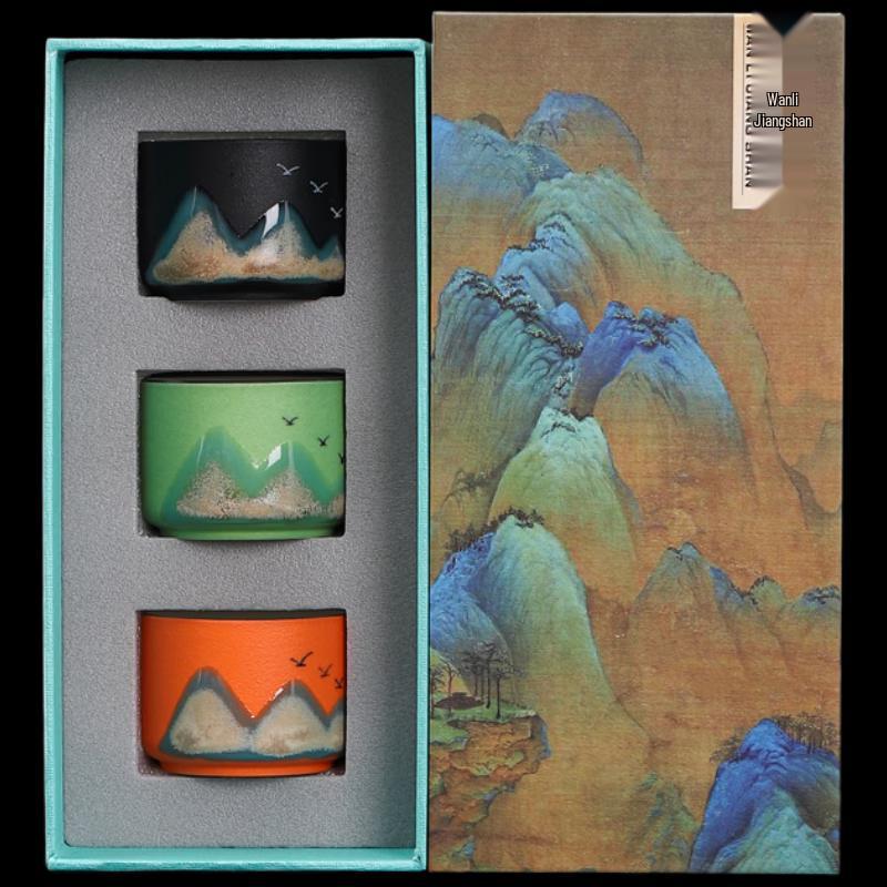 Denuo Aileiled Ten Thousand Miles of Mountains and Rivers Ceramic Teacup Set (Random Color)