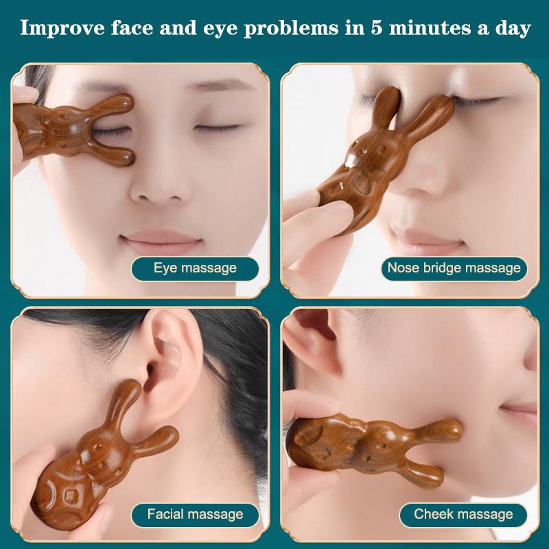 Sandalwood Cute Rabbit Massage Comb Head Face Nose Eye Neck Scraping Comb Anti-static Acupoint Meridian Massage Comb