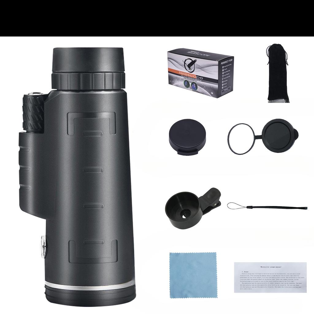 Teleskop med hög upplösning och hög förstoring mörkerseende i svagt ljus med kompass, utomhus med mobiltelefon för fotografering