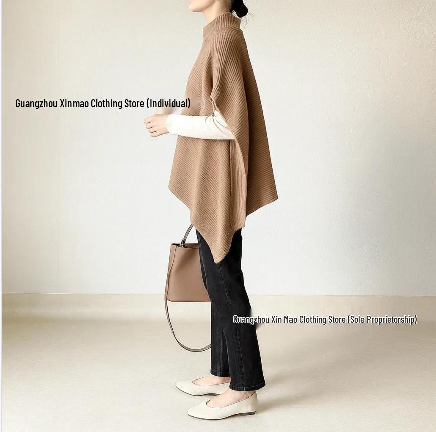 Cross-Border Japanese-Korean High Neck Solid Color Knit Cardigan Sweater - Women's Versatile Autumn/Winter Shawl Outerwear.