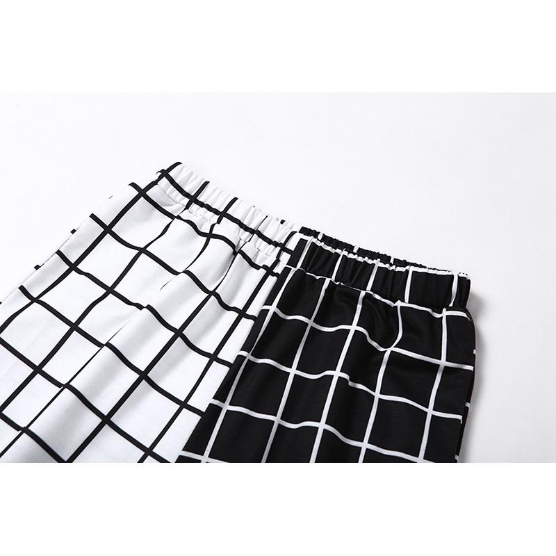 Spring and Autumn Color-Block Loose Checkerboard High-Waist Jogger Casual Sweatpants for Women