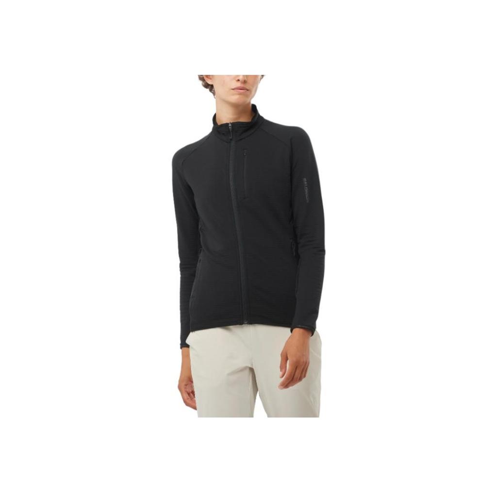 Salomon Essential Lightwarm Stand Collar Solid Long Sleeve Jacket Women jackets Deep-Black LC2225100