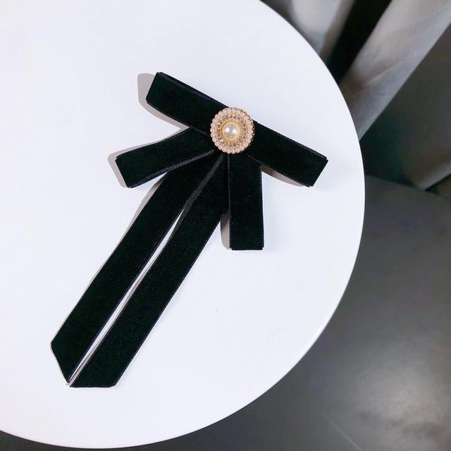 Velvet Bow Tie Brooch Solid Color Fabric Pearl Crystal Laprl Pin Shirt Dress Cravat Vintage Jewelry For Women Accessories