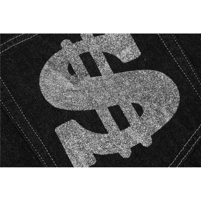 American Street Retro Letter Printing Washed Black Jeans Hip-hop Loose Straight Wide-leg Trousers Ins