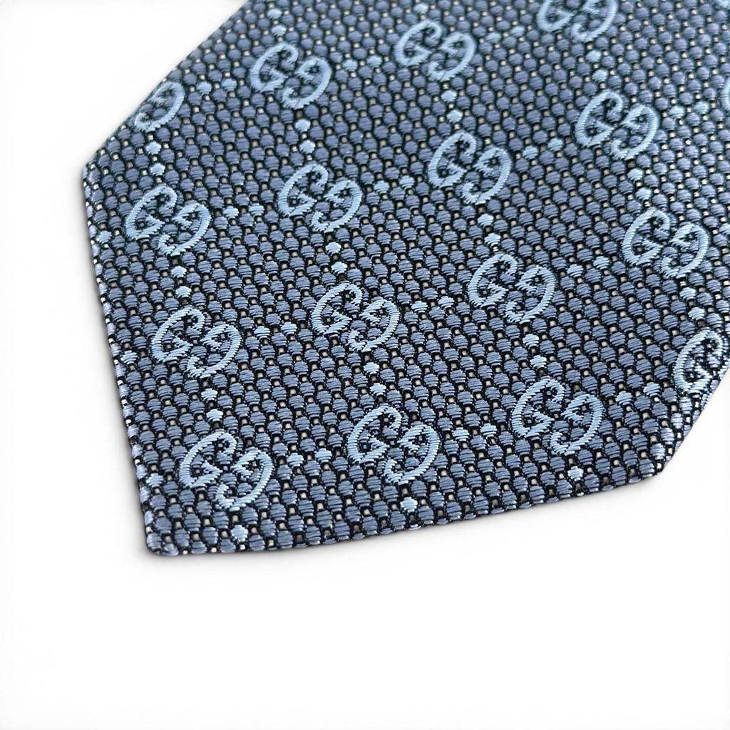 Excellent GUCCI tie GG pattern jacquard blue silk mens Used