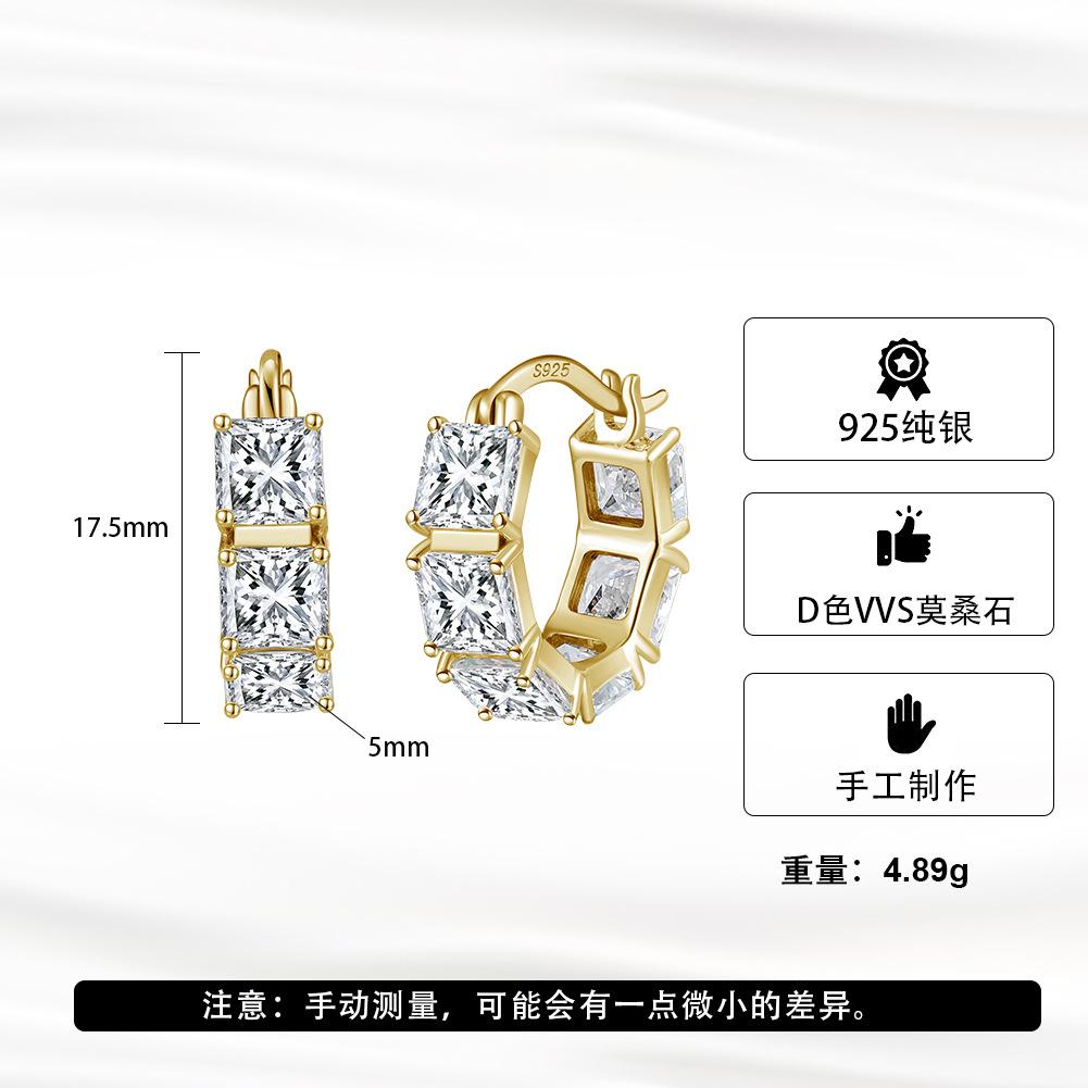 Luxury 925 Sterling Silver Jewelry 14K Gold Plated D Color VVS Moissanite Hoop Earrings for Party
