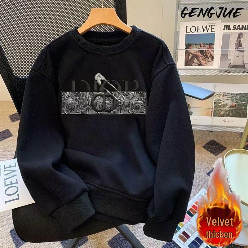 Unisex Fleece-Lined Thick Hoodie: Heavyweight Korean-Style Crewneck for Autumn & Winter