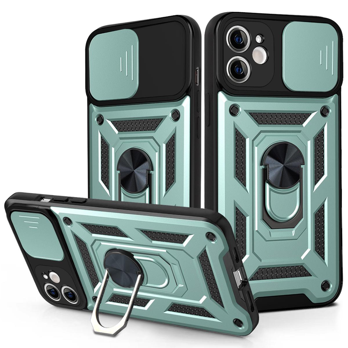 

For iPhone 11 Case with Slide Camera Lid PC+TPU Kickstand Phone Cover Green