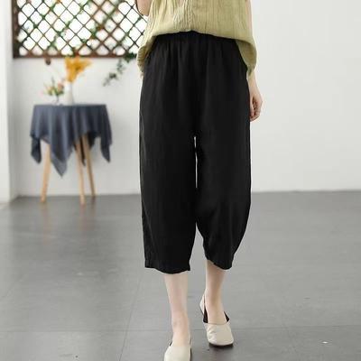 Large Size Cropped Pants for Women In Summer Thin Style Haren Pants Chubby Sister High Waist Cotton and Linen White Casual Wide Leg Pants