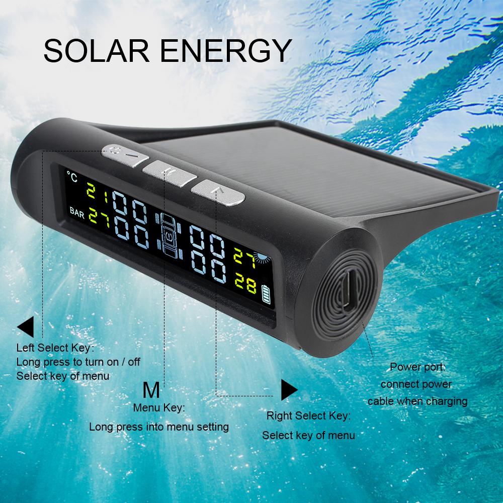 Tyre Pressure Monitoring System Car Accessories Tire Diagnostic Kit Digital LCD Display Solar TPMS