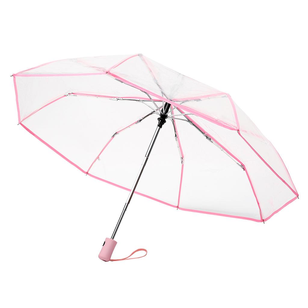 Automatischer Faltbarer Regenschirm - Kompakter 3-teiliger Schirm mit transparentem PVC-Dach und farbigem Griff