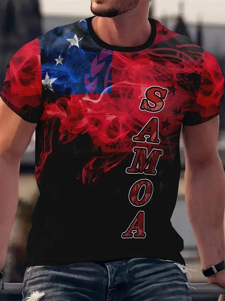 3D Printed Samoan Flag T-Shirt For Men New In Summer Short Sleeves Polynesian Tshirts Clothes Men's Oversized Tee Shirts