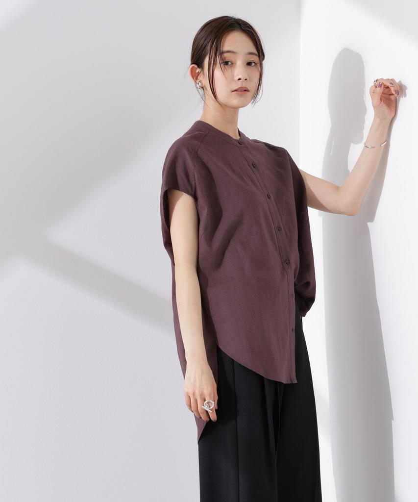 Nano Universe Linen French Sleeve F Anti-Smell Shirt, Women's, 050, Brown, 673-5121302