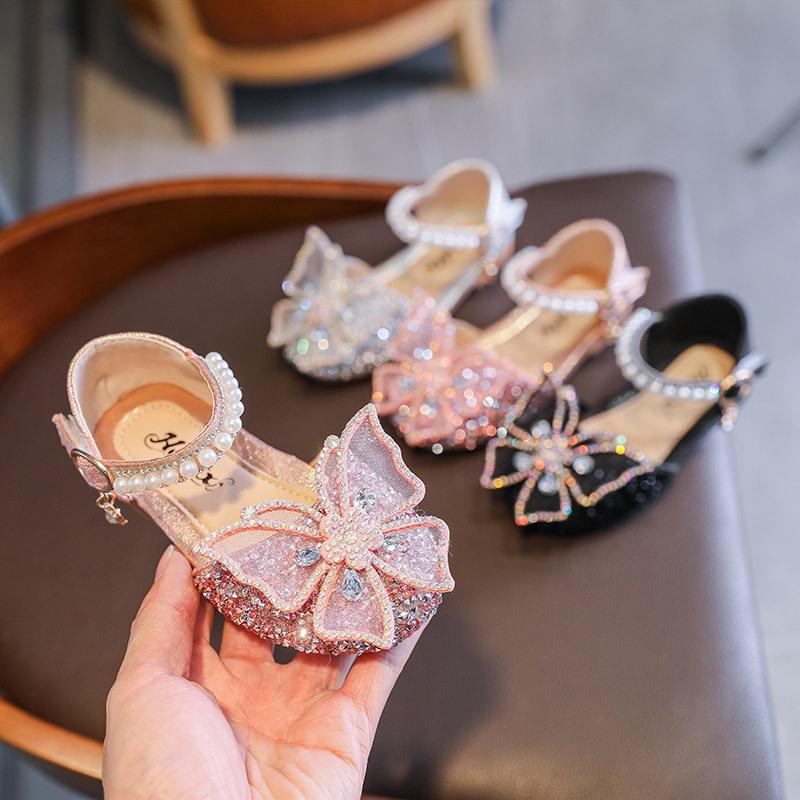 Children's Pearl Princess Closed-Toe Sandals 2026: Butterfly Dance Shoes for Toddlers & Girls