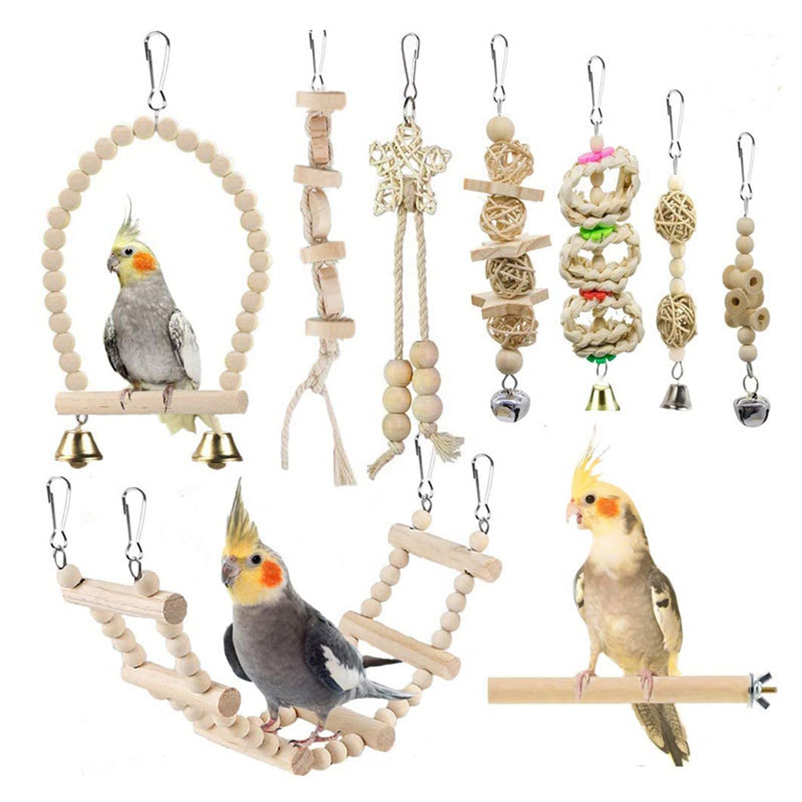 

9 Piece Parakeet Bird Bird Bird Play Chewing Pet Ramp Parrot Swing with Parrot Living Stress Cockatiel of Set, Toy, Toy, Toy, Hanging, Bird, Area,