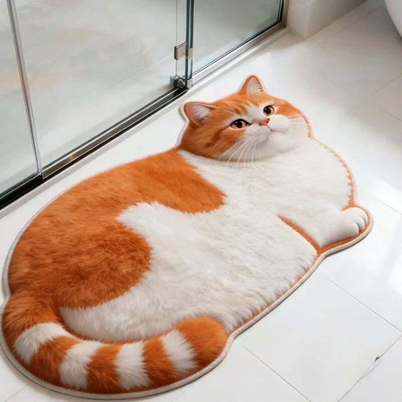 Tappetino da Bagno in Terra Diatomacea a Forma di Gatto Cartone Animato, Assorbente Acqua Antiscivolo Resistente all'Usura Zerbino per Bagno Ingresso WC