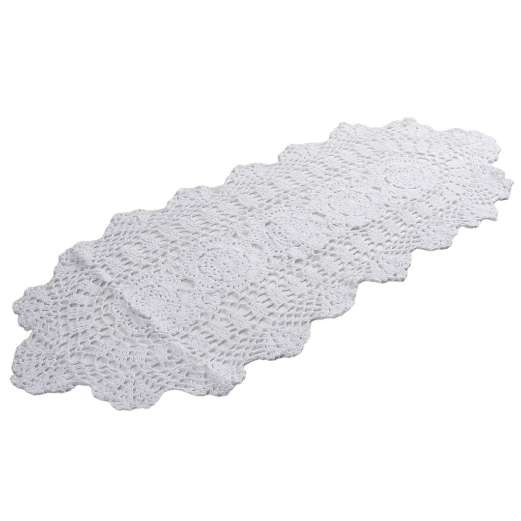 Stylish Floral Oval Tablecloth with Handmade Crocheted Lace 30x80cm