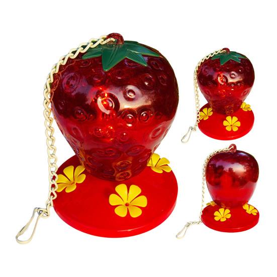 Strawberry Shaped Hummingbird Feeder Outdoor Hanging Red Birds Feeding Station for Window Garden Deck Yard Balcony Decor